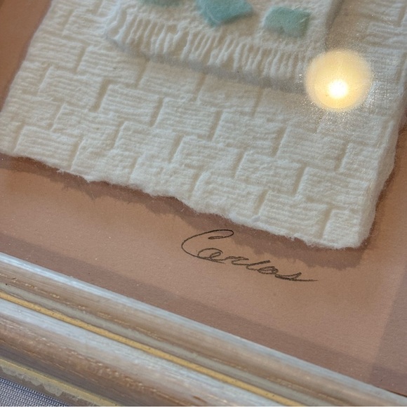 VINTAGE FIGI GRAPHICS Framed Hand Cast Natural Fibers Art 1990s Aztec Inspired - Picture 9 of 9